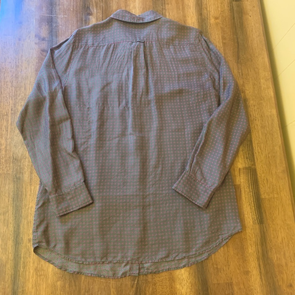 Banana Republic button up blouse women’s large olive green red white 100% Silk - Picture 7 of 9